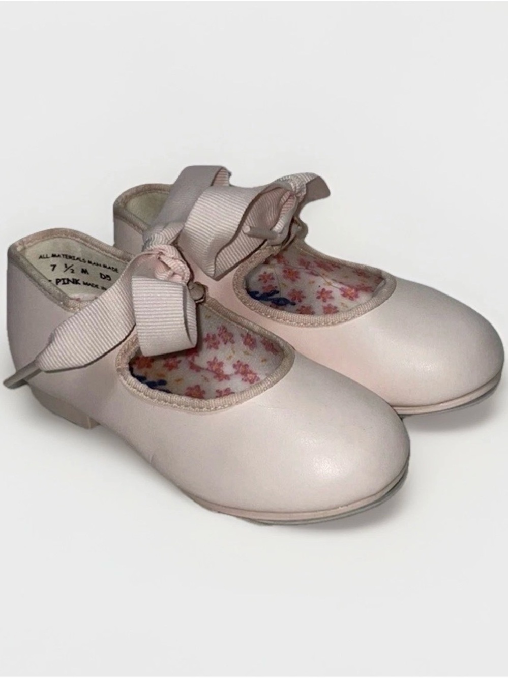 Capezio Teletone Jr Pink Tap Shoes Sz 7.5 M Mary Jane W/bow 625T